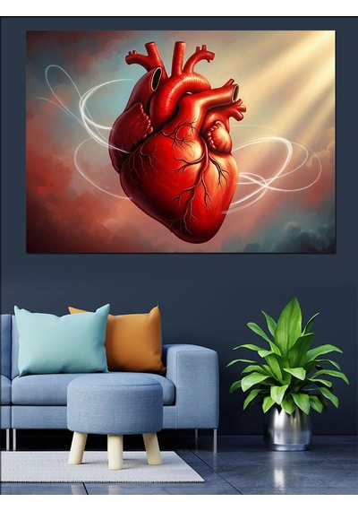 Ahşap Tablo Kan Kırmızısı Anatomik Kalp Tablosu