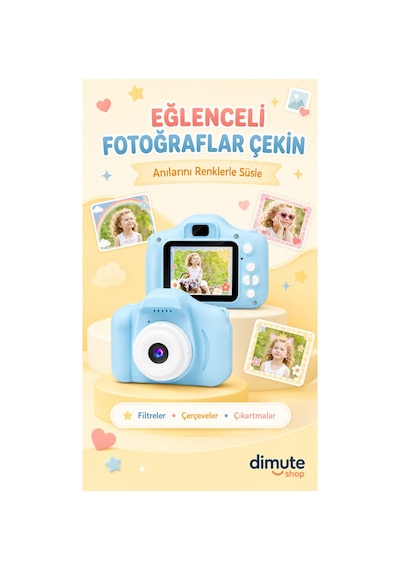 Renkli Çocuk Kamerası Taşınabilir Mini Dijital Fotoğraf Makinesi Hediyelik Çocuk Kamerası Mavi - 744100309
