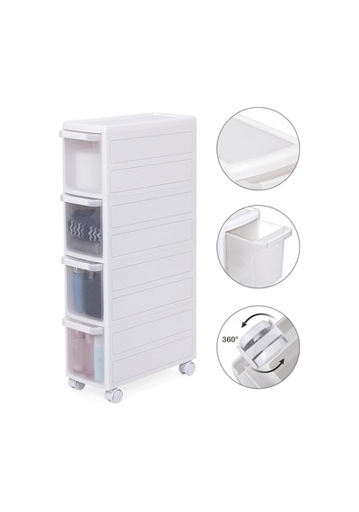 4 Çekmeceli Raf, 4 Katlı 2 Ayrı Parça Kullanım, Mutfak Rafı Banyo Raf Standı Tekerlekli Niş Raf 84,5 Cm Yükseklik, Beyaz Kfr05w