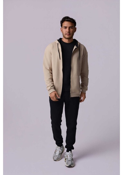 Defys Defy S Erkek Oversize Kapüşonlu Fermuarlı Cepli Sweatshirt Bej - 527577758 Bej