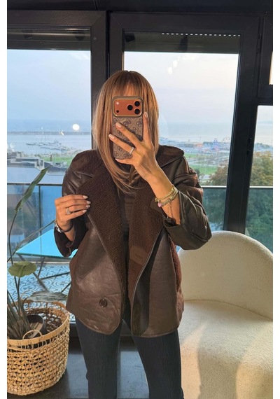 My Loore Kahve Düğmeli Süet Ceket Kahverengi Kahverengi