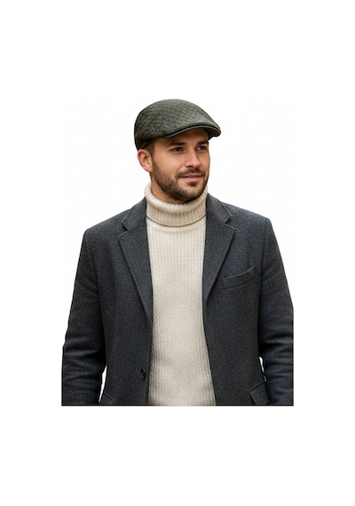 Bay Şapkacı Erkek Haki Kapitone Desenli Kasket Şapka - Kışlık Flat Cap8176 Haki
