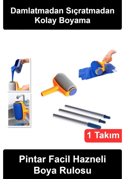 Boyarulosu Pintar Facil Hazneli Damlatmaz Pratik Boya Rulosu Seti 3 Parça Uzatma Saplı Duvar Tavan