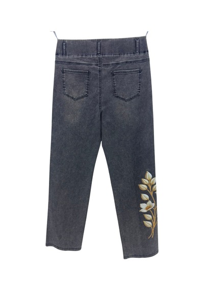 Büyük Beden Taşlı Denim Kadın Pantolon Gri