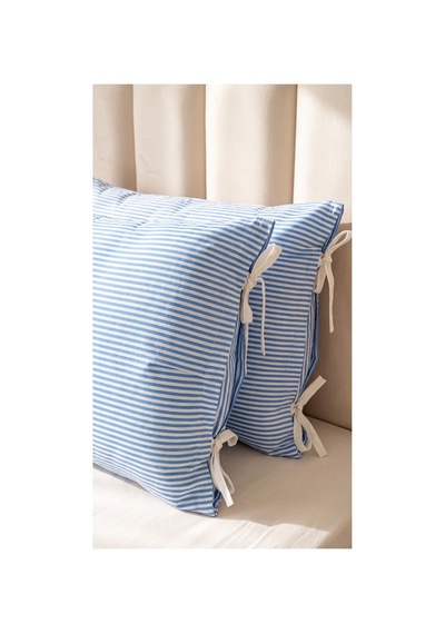 2'li Pamuklu Kumaş Çizgili Bağcıklıyastık Kılıfı 50x70 Cm Mavi - 905317691 Mavi