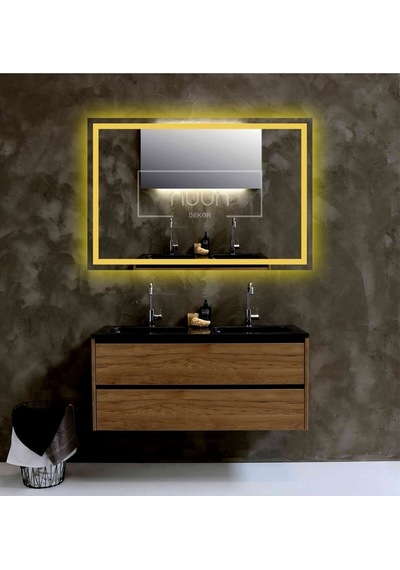 Nuun Dekor 90x70cm Günışığı Ledli Kumlamalı Banyo Aynası - Trafolu Şeffaf