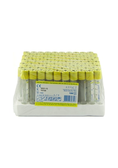 Vakumlu Kan Alma Tüpü Sarı Kapak 8.5 Ml 16x100 Mm 100 Adet