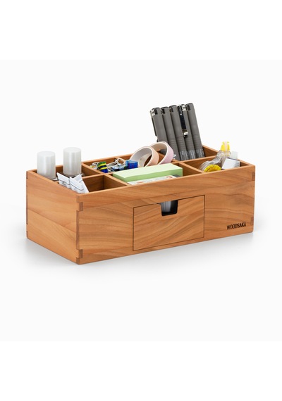 Woodsaka 7 Bölmeli - Çekmeceli Organizer Doğal Ahşap