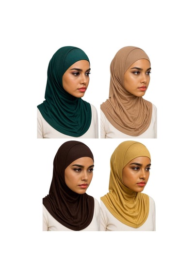 Aldaıyr 4 Adet Hijab 2 Parça Likra Kumaş Koy Yeşil Vizon Acı Kahve Atın