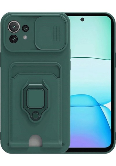 Cosmotex Newface Xiaomi Mi 11 Lite Kılıf Zuma Kartvizitli Yüzüklü Silikon - Yeşil
