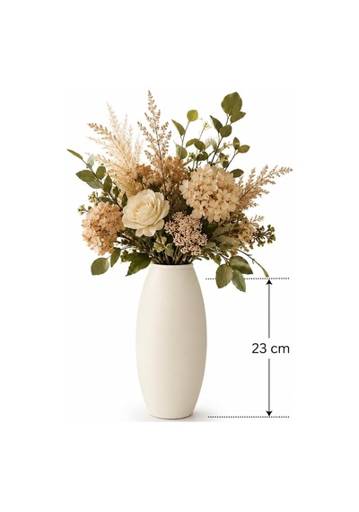 23 Cm Oval Dekoratif Seramik Krem Vazo Diğer