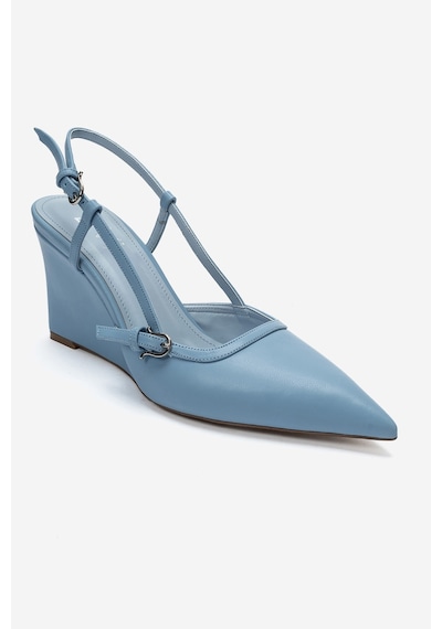 Luvi Shoes Celıa Mavi Cilt Sivri Burunlu Kadın Dolgu Topuklu Ayakkabı