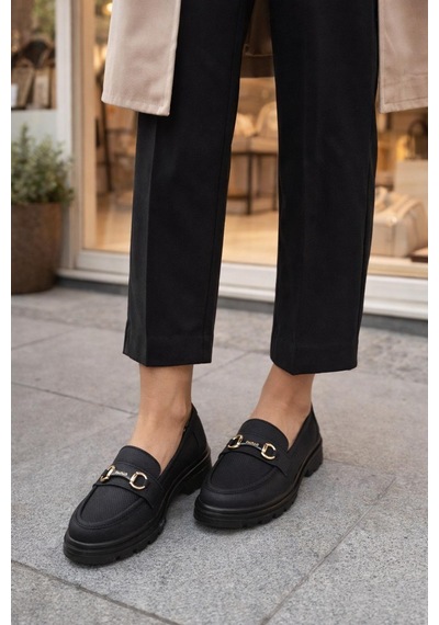 Kadın Nude Tokalı Loafer Ayakkabı Siyah