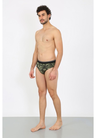 İbrahim Burak Etiler Collection Moda Çizgi Erkek Pamuk Desenli Likralı Slip Haki 40131