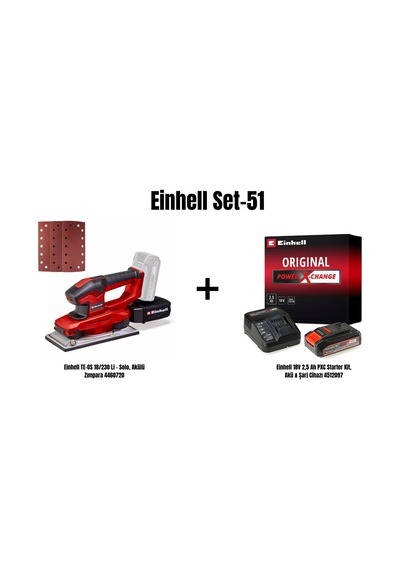 Einhell Set-51 Einhell TE-OS 18/230 Li - Solo Akülü Zımpara + Einhell 18V 2,5AH Pxc Starter Kit, Akü & Şarj Cihazı