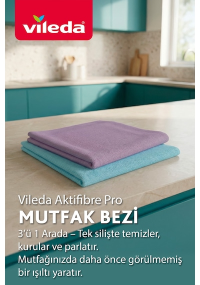 Actifibre Pro Kitchen Mikrofiber Bez, Pva Kaplama, İz Bırakmayan Tasarım Mavi Mor