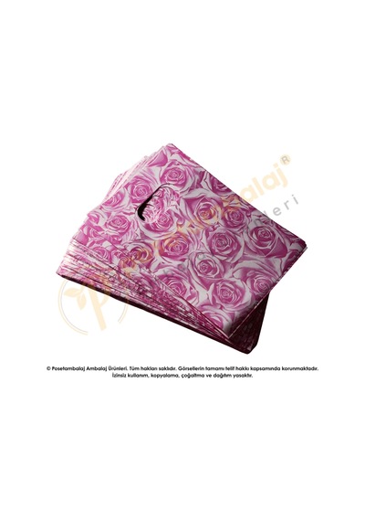 Pembe Gül Desenli Hediyelik Poşet 10x15 Cm