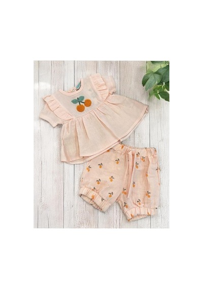 Altıntaş Baby Ponpon Kirazlı Müslin Şortlu Takım Kavuniçi Kavuniçi