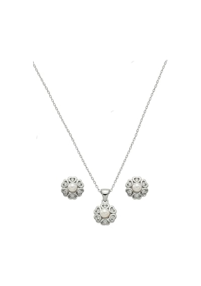 Oya Silver Işıltılı Kalplerle Çevrili Gümüş İnci Set & Takım