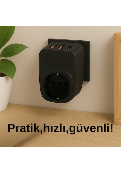 Akıllı Duvar Prizi 3 Usb + Type-c Hızlı Şarj Akım Korumalı Çoklu Priz Kompakt Tasarım Ev Ofis Kullanım 0