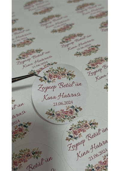 Kına Hatırası Yuvarlak Etiket 4 x 4 CM 108 Adet