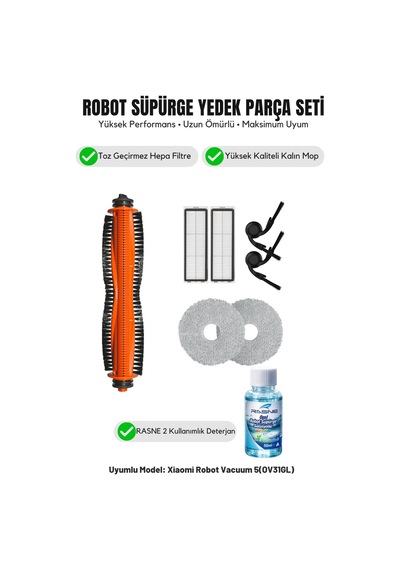 Robot Vacuum 5 Ov31gl İle Uyumlu 1 Ana Fırça 2 Yan Fırça 2 Filtre 2 Mop 1 Deterjan 3.0