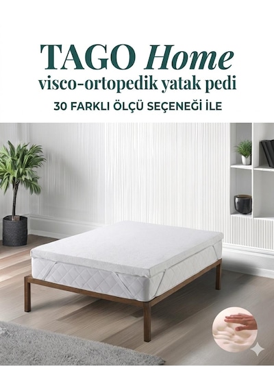 Tago Home Visco Ortopedik Yatak Koruyucu Yatak Pedi & Yatak Şiltesi Lastikli Fermuarlı 100 x 200