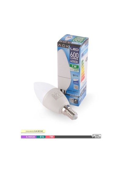 ACK 7W LED Mum Ampul 4000K Ilık Beyaz E14 C37