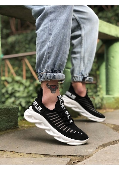 BA0602 Phantom Yüksek Taban Tarz Sneakers Siyah Beyaz Erkek Spor Ayakkabısı Siyah