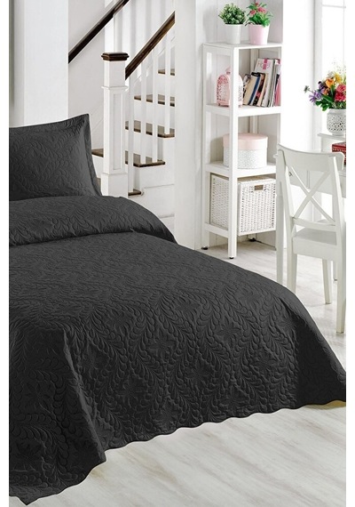 Ivy Siyah Çift Kişilik Microfiber Kapitone Yatak Örtüsü