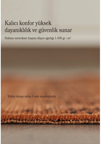 Bohem Tarz Dekoratif Pamuk Taban Şönil Kilim Terra Renk Halı Turuncu