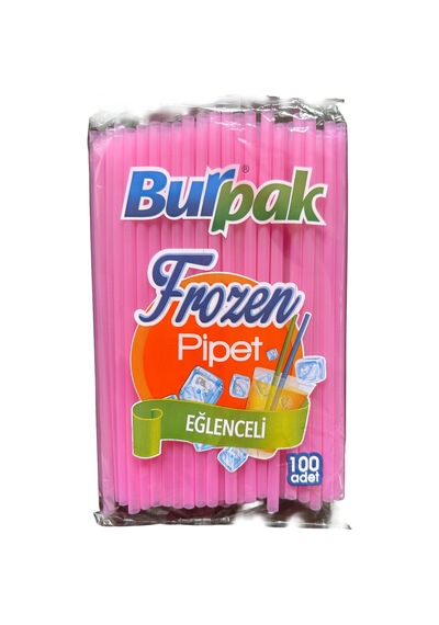 Burpak Frozen Kalın Kokteyl Buzlu İçecek Pipet - Düz - Pembe - 22 Cm. - 8 Mm. -100 Adetlik 5 Paket
