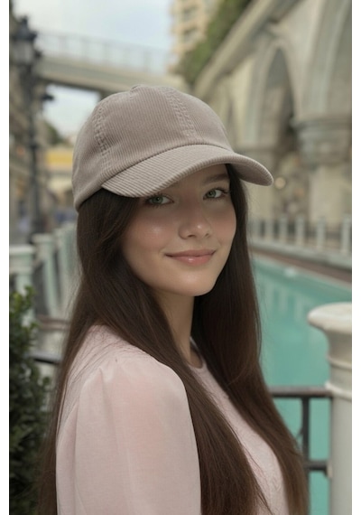 Mollycrush Kadın Mevsimlik Fitilli Kadife Bej Şapka Günlük Ayarlanabilir Beyzbol Kep Bej