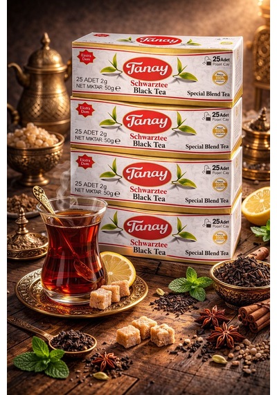 Tanay Süzen Bardak Poşet 2gr X 25 Li Sallama Siyah Çay 100% İthal Black Teabag X 4 Adet