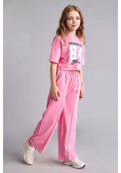 Defacto 2li Crop Üst Geniş Paça Alt Pembe Takım Kız Çocuk E6413a826aupn82 Pembe-pn82