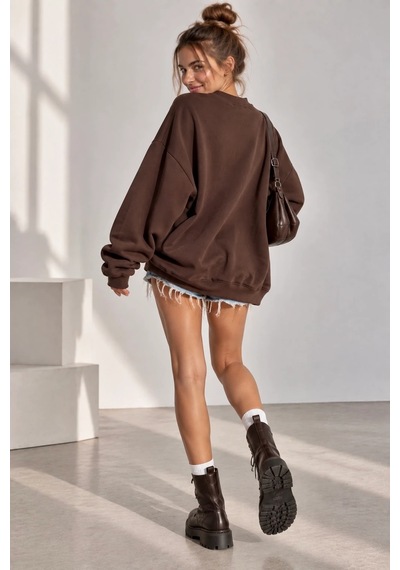 Bb Butik Basic 3 İplik Oversize Salaş Basic Sweatshirt Bisiklet Yaka My3535 Kahverengi Bb Butik Basic 3 İplik Oversize Salaş Basic Sweatshirt Bisiklet Yaka My3535 Kahverengi