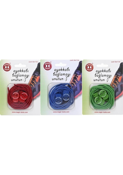 Magic Locks Akıllı Bağcık Yuvarlak 3'lü Set Kırmızı-mavi-sarı