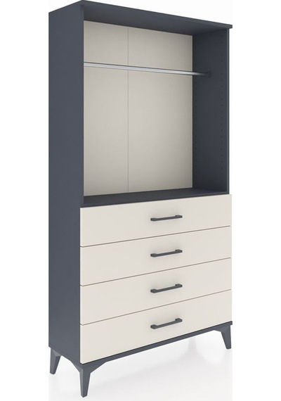 Arges Dolap Tek Raflı 4 Çekmeceli Tek Askılı 88x30x163 Antrasit-aytaşı Antrasit