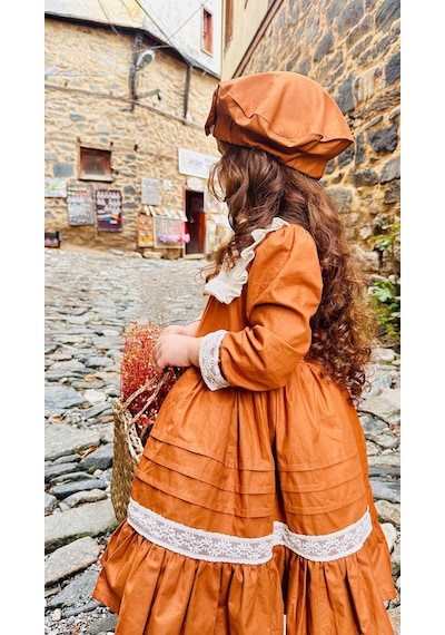 H L Y Karol Tasarım Taba Vintage Kız Bebek Elbisesi,doğum Günü,fotoğraf Çekim Elbise,0-12 Yaş Uygun Taba