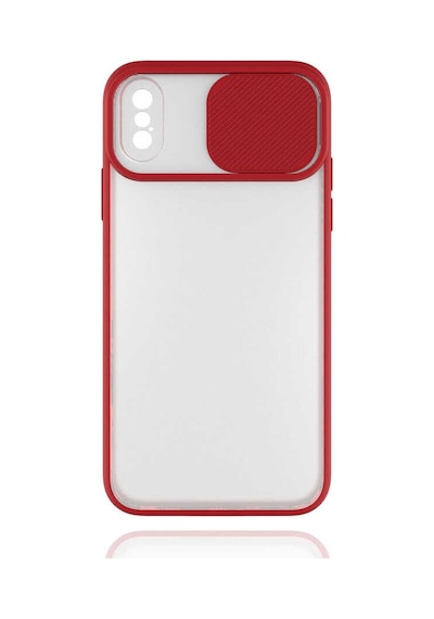 Noktaks - Apple Uyumlu iPhone X - Kılıf Slayt Sürgülü Arkası Buzlu Lensi Kapak - Kırmızı