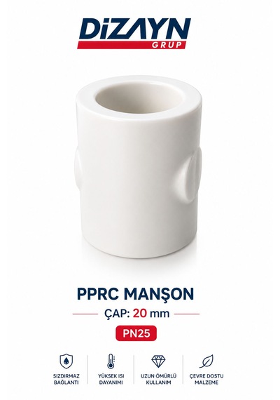 Dizayn Pprc Manşon 20 Mm 100 Adet Pn25 Temiz Su Tesisat Ek Parçası