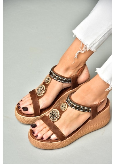 Fox Shoess258136009 Taba Dolgu Tabanlı Kadın Sandalet Taba