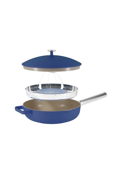 Nutricook Nutri Cook Tek Tava Seramik Kızartma Tavası Çelik Saplı Buharlı Sepet Ve Silikon Spatula Seramik Tava Mavi