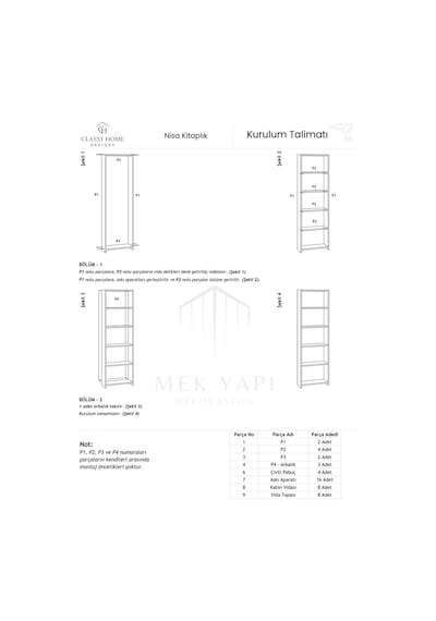 Classy 105nisa 5 Raflı Arkalıklı Kitaplık Çok Amaçlı Dolap Beyaz