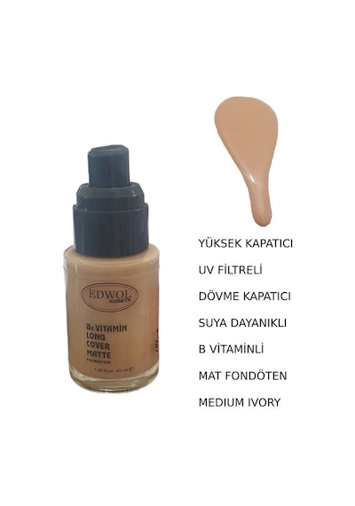 Edwol Long Cover Matte Foundation 010 Medium Ivory
