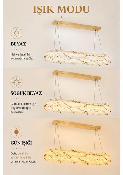 Modern Premıum Sarkıt Avize 3 Renk Led Gold Kasalı Lüks Yemek Masası Salon Avizesi 120w Beyaz
