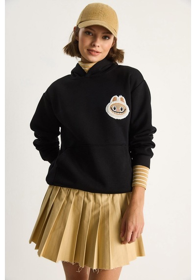 Shade Kadın Nakış İşlemeli Kapüşonlu Kanguru Cepli Sweatshirt 6045 60284098 - Siyah