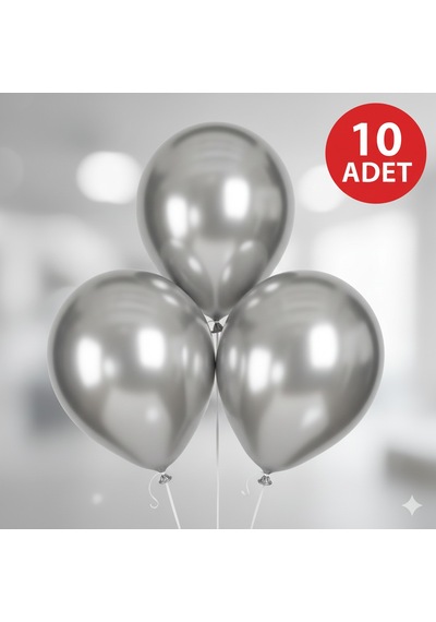 10 Adet Metalik Gri Parıltılı Metalik Balonlar Parti & Kutlama Paketi Diğer