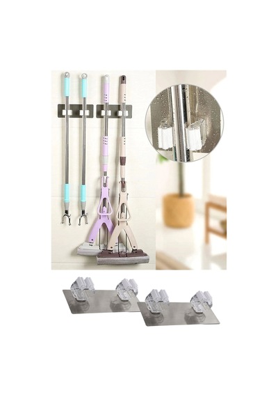 Roichil Pratik Organizer 4lü Yapışkanlı Fırça Paspas Mop Fırça Sabitleyici Ergonomik Alet Aparatı Çok Renkli