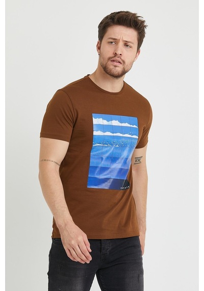 Erkek Baskılı T-shirt Hardal